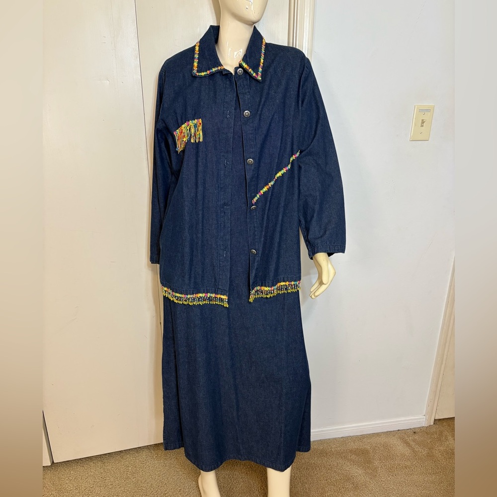 Vintage 80’s Peace’s USA Denim Dress with Multicolor Accents - Medium